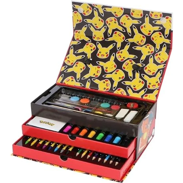 POKÉMON Farbkasten Malkoffer für Kinder, Kreativset mit Wasserfarben, Filzstiften und Buntstiften, ideal für kreative Ausflüge – Bild 3