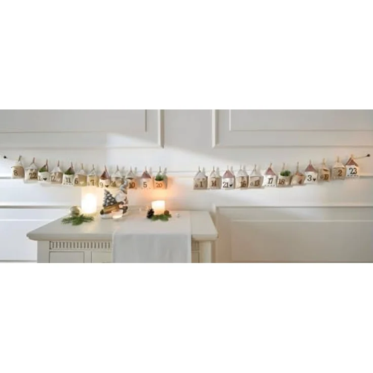 Dekoleidenschaft Adventskalender "Häuschen" aus Stoff, 24 Säckchen zum Befüllen, rustikaler Landhausstil – Bild 3