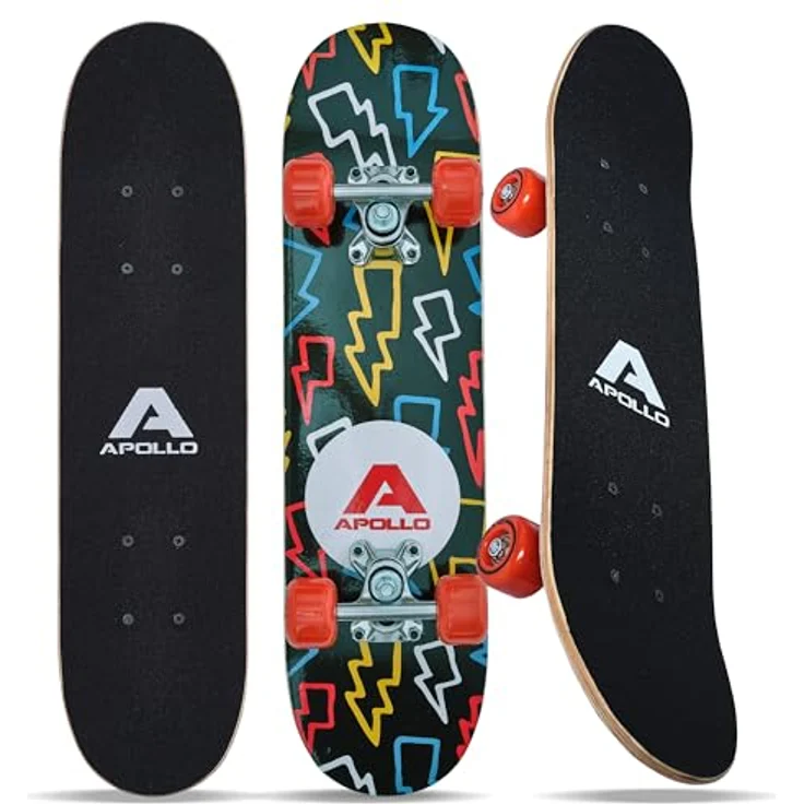 Apollo Kinder Skateboard, | kleines Komplett Board mit ABEC 3 Kugellagern und Aluminium Achsen | Coole Designs für Kinder | Cruiser Boards für Mädchen und Jungs | Kinder Skateboard ab 3 Jahre – Bild 1