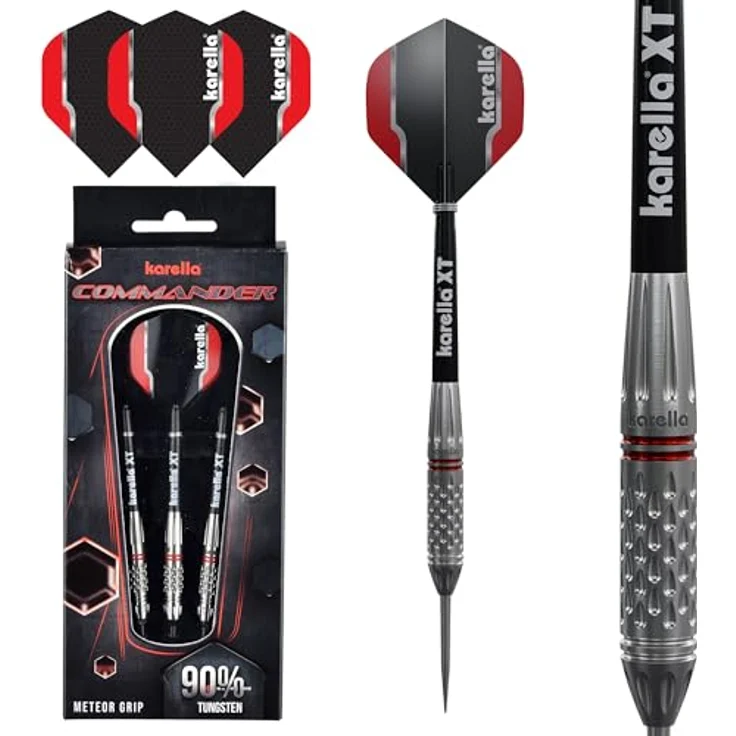 Karella Steeldart Commander Silver 90% Tungsten Steeldart, 23g, für Klassische Dartscheibe, 3 Dartpfeile mit Metallspitze, Dartboard, Wolfram, Profidart mit Flight und Shaft – Bild 1