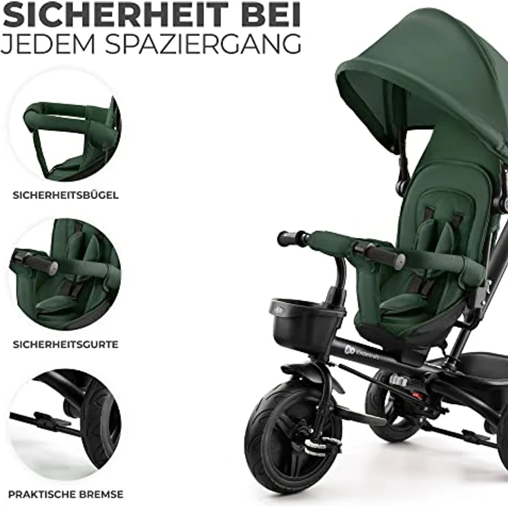 kk Kinderkraft Kinderkraft AVEO Dreirad ab 9 Monate bis 25 kg, Grün - Dreirad mit schubstange, Kompakte zusammenklappen, drehbarer Sitz, ausklappbares Verdeck mit sonnenschutz, Getränkehalter korb im set – Bild 5