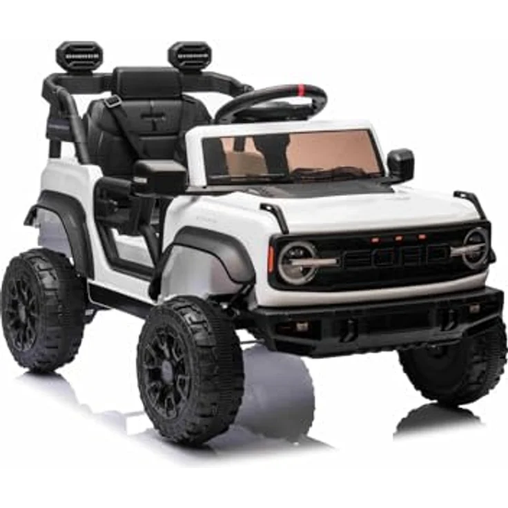 Beneo Ford Bronco Elektrisches Kinderfahrzeug, lizenziert, Einzelsitzer, Weiß, Hinterradantrieb, Lithiumbatterie, hohe Bodenfreiheit, breiter Sitz, Hinterachsfederung, 2,4-GHz-Fernbedienung, MP3-Player mit USB-Anschluss, LED-Beleuchtung – Bild 6