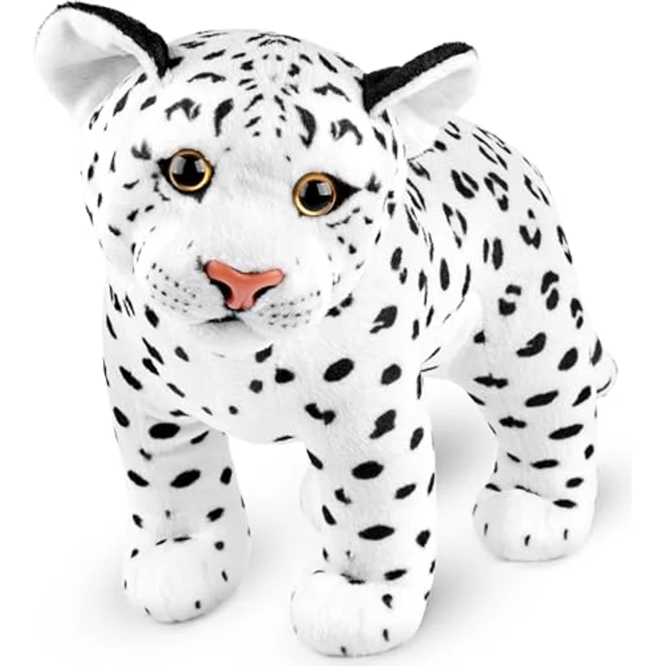 BRUBAKER Leopard Kuscheltier - 30 cm Stofftier - Baby Plüschtier Raubkatze Stehend - Weiß – Bild 2