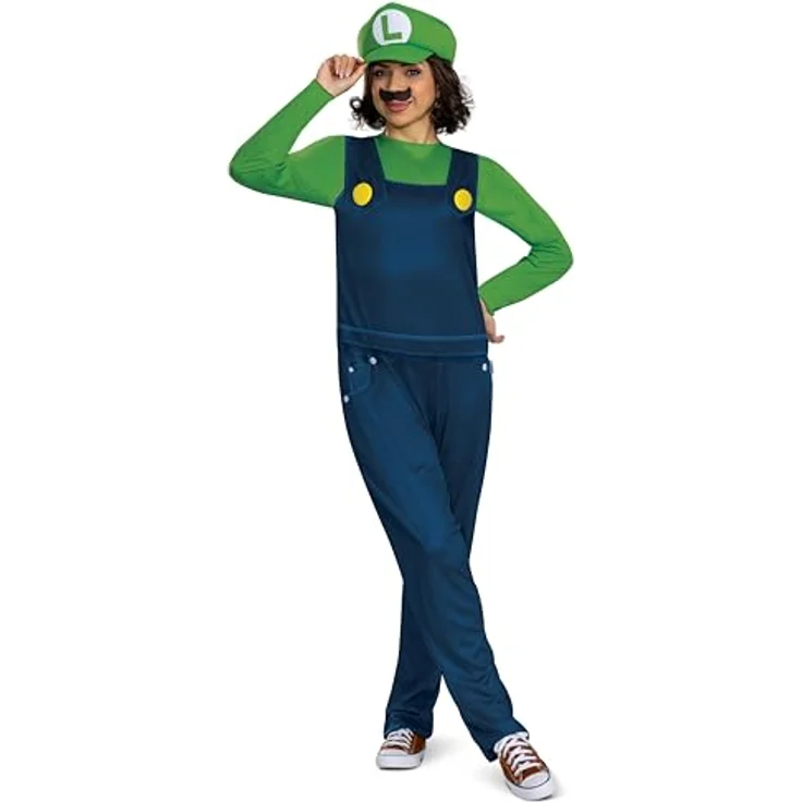 Disguise Luigi Offizielles Super Mario Bro Elevated Classic Kostüm für Erwachsene, Größe S/M, authentischer Stil mit falscher Latzhose und gelben Knöpfen – Bild 4