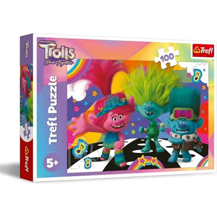 Trefl Trolls Band Together Puzzle, 100 Teile mit bunten Helden der Fernsehserie, kreative Unterhaltung für Kinder ab 5 Jahren, 410 x 275 mm – Bild 1