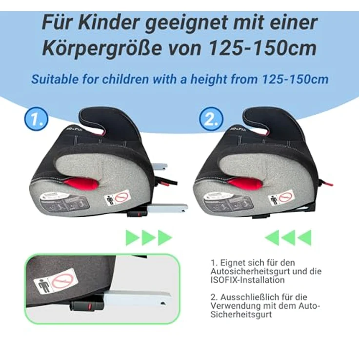 XOMAX Kindersitzerhöhung KBH313 mit ISOFIX, gepolstert, Armlehnen, ECE R129, für Kinder 6-12 Jahre – Bild 8