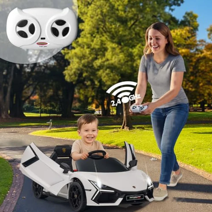 JAMARA 461881 Ride-on Lamborghini Revuelto, Elektroauto für Kinder ab 3 Jahren, 2,4GHz Fernsteuerung, LED-Scheinwerfer, Bluetooth-Audio, Flügeltüren, 12,6V Akku, Schwarz – Bild 2