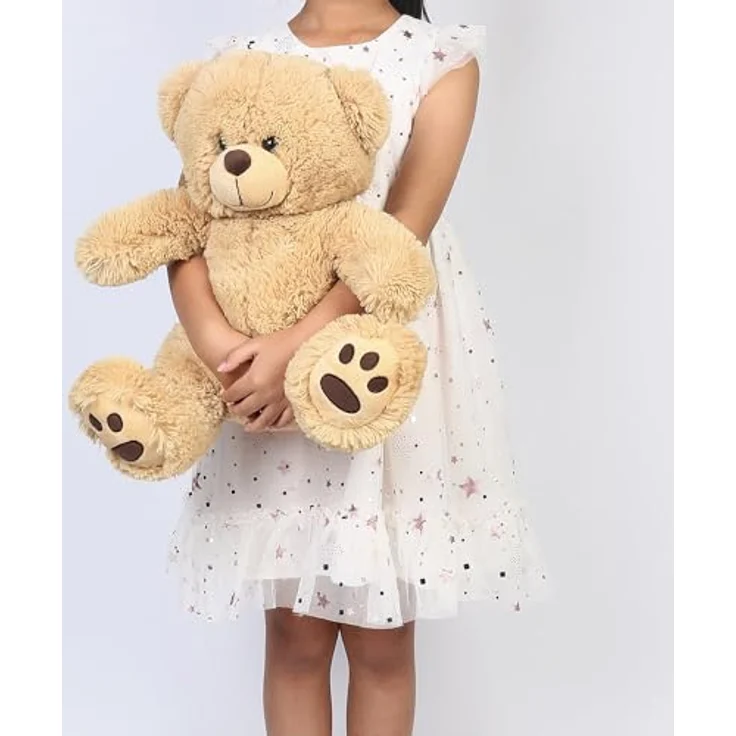 LotFancy Teddybär Plüschtier 43 cm, großer brauner Kuschelbär mit Fußabdrücken, hochwertiges Plüschtier für Kinder und Geschenke, hellbraun – Bild 5
