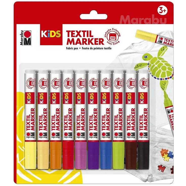 Marabu Lackmarker Marabu 314000000002 KiDS Textilmarker, 10 x 3 ml, 10er Blister, sortierte Farben
