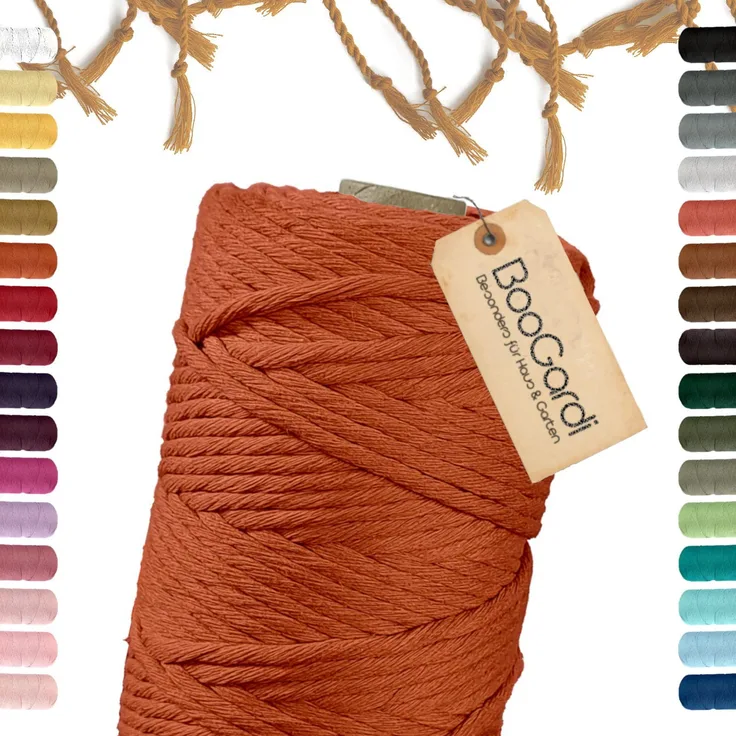 BooGardi Makramee Garn Bastelgarn, (5mm x 100m 100% Baumwolle), Orange 2 Stärken Macramee Kordel Band