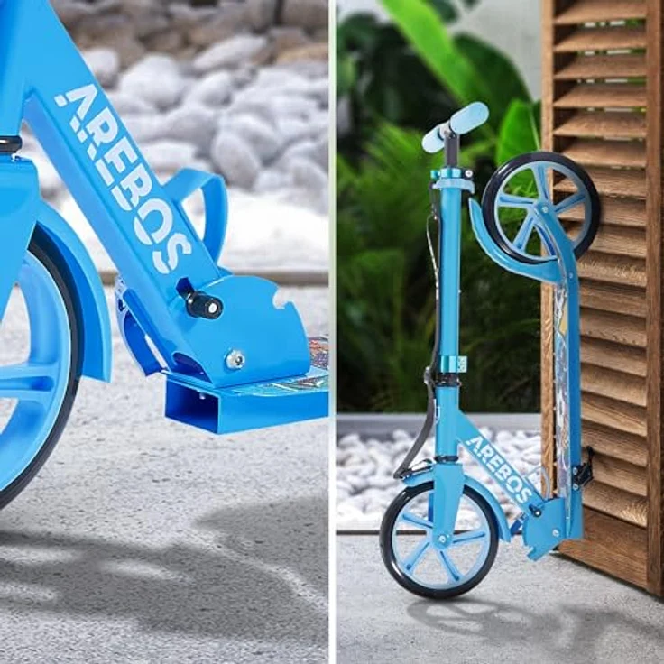 Arebos Tretroller klappbar, höhenverstellbar 78–93 cm, für Kinder ab 6 Jahren, bis 100 kg, blau, mit 200 mm Rädern und Seitenständer – Bild 5