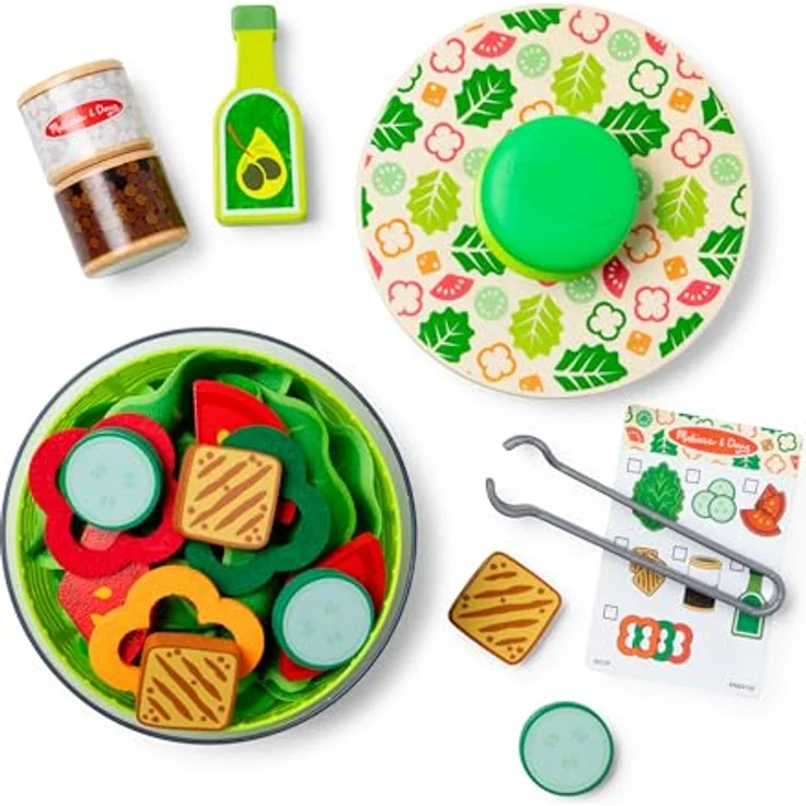 Melissa & Doug Salatschleuder-Spielset, 28-teilig, mit Filz-Paprika, Holz-Gemüsescheiben und Gewürzmühle, Rollenspielset für Kinder ab 3 Jahren – Bild 4