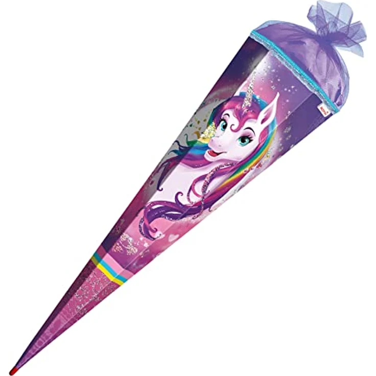 ROTH Schultüte groß Einhornportrait mit Glitzer 85 cm - 6-eckig Rot(h)-Spitze Tüllverschluss - Zuckertüte Schulanfang – Bild 4