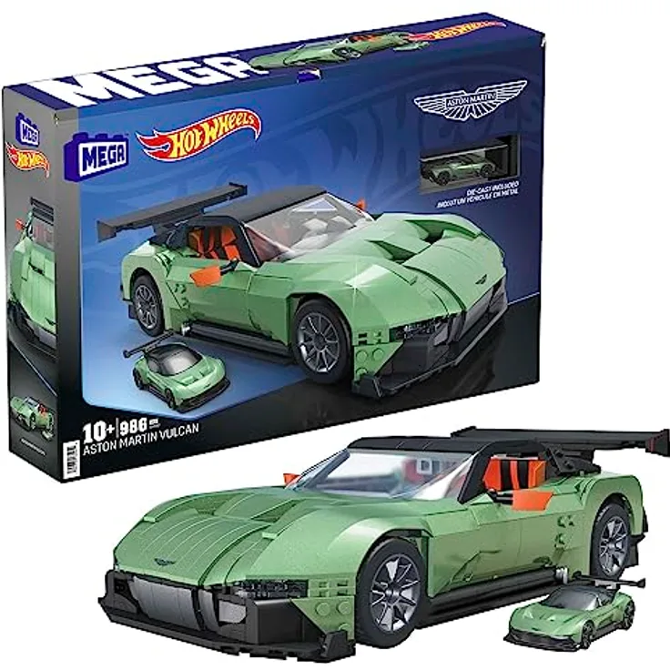 MEGA Hot Wheels Aston Martin Vulcan - Großes Bauspielzeug im Maßstab 1:18 mit 986 Teilen für Fans und Sammler, Die-Cast-Modell für Erwachsene, HMY97