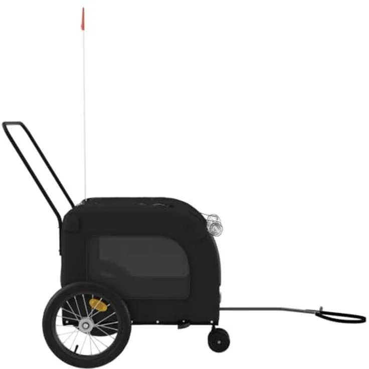 vidaXL Fahrradhundeanhänger Schwarz, Oxford-Gewebe und Eisen, PVC-Dach, Reflektoren, 45 kg Tragfähigkeit – Bild 6