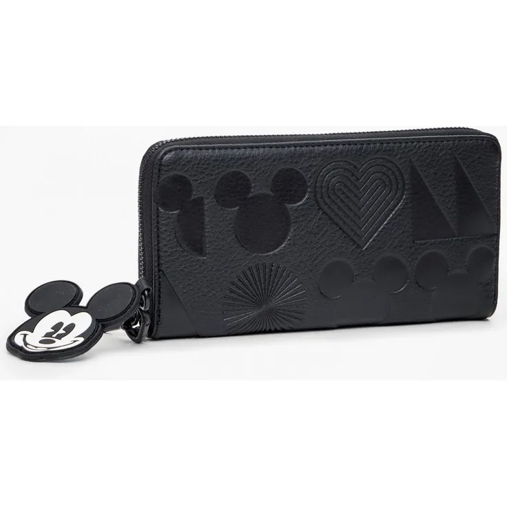 Desigual Damen Geldbörse All Mickey Fiona Black, Kinderportemonnaie in Schwarz mit auffälligem Design