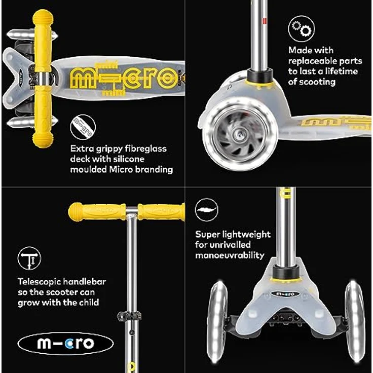 MICRO Mini micro Deluxe Flux LED | Das ORIGINAL | Kinderroller ab 2 Jahren | Inklusive LED Rollen | Transparentes Design, stylische Farbe – Bild 4