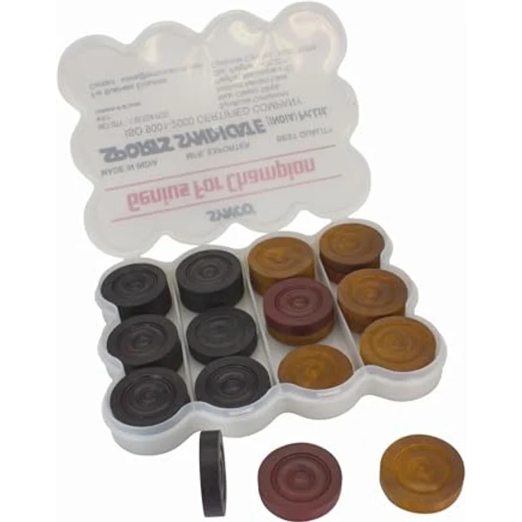 GICO Synco Carrom Steine Genius for Champion 2941, 24er Set aus Massaranduba Hartholz, braun, schwarz und rot, 7 mm dick, 32,5 mm Durchmesser, Turnierqualität – Bild 1