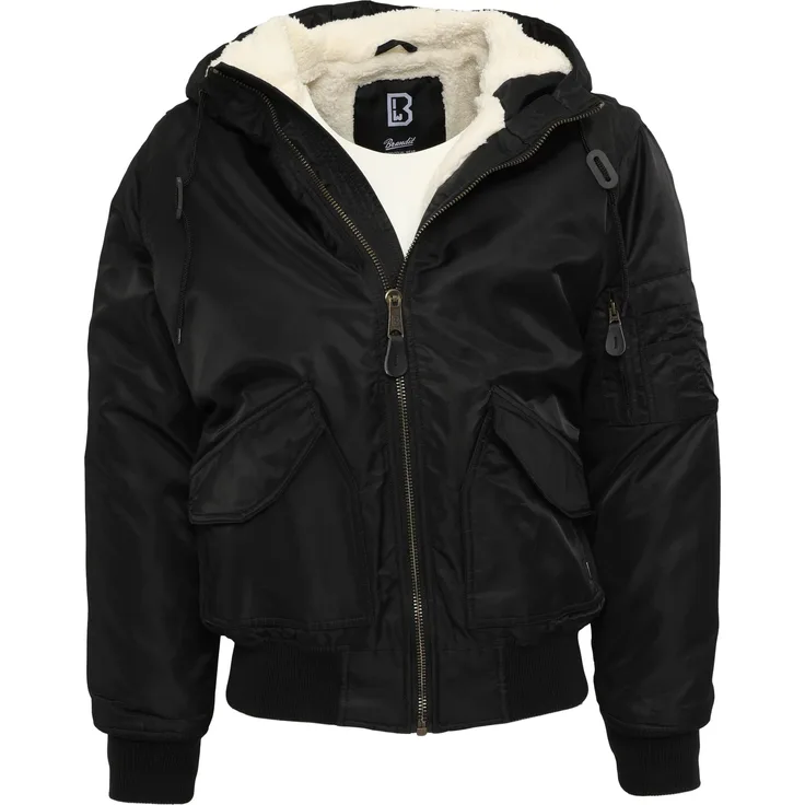 Brandit Herren CWU Jacket hooded, Bomberjacke mit Teddyfell, wind- und wasserabweisend, blau