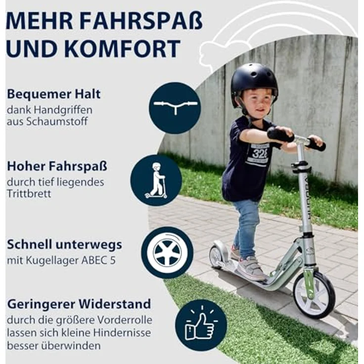 HUDORA Little BigWheel Scooter - Sicherer Aluminium-Roller für Kinder ab 3 Jahren - Höhenverstellbarer & zusammenklappbarer Cityroller für bis zu 100kg - Stabiler Tretroller mit großen Reifen – Bild 4