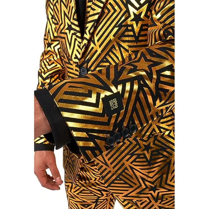 OppoSuits Goldener Stern, Anzug mit Sacko, Hose und Krawatte, schwarz mit goldenen Sternen, Größe 52 – Bild 7