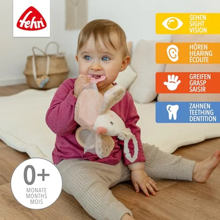 Fehn Greifspielzeug feehnLAND Activity-Vogel mit Quietsche, Glöckchen, Spiegel und Beißer, zur Befestigung an Kinderwagen, Babyschale oder Bett – Bild 3