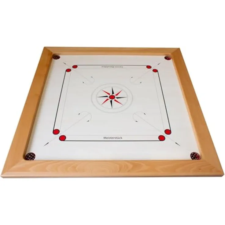 GICO Carrom Board Turnier Meisterstück 74x74 cm mit Spielsteinen, Pulver und Abdeckhaube - Top Verarbeitung und Gleiteigenschaften, Made in Europe