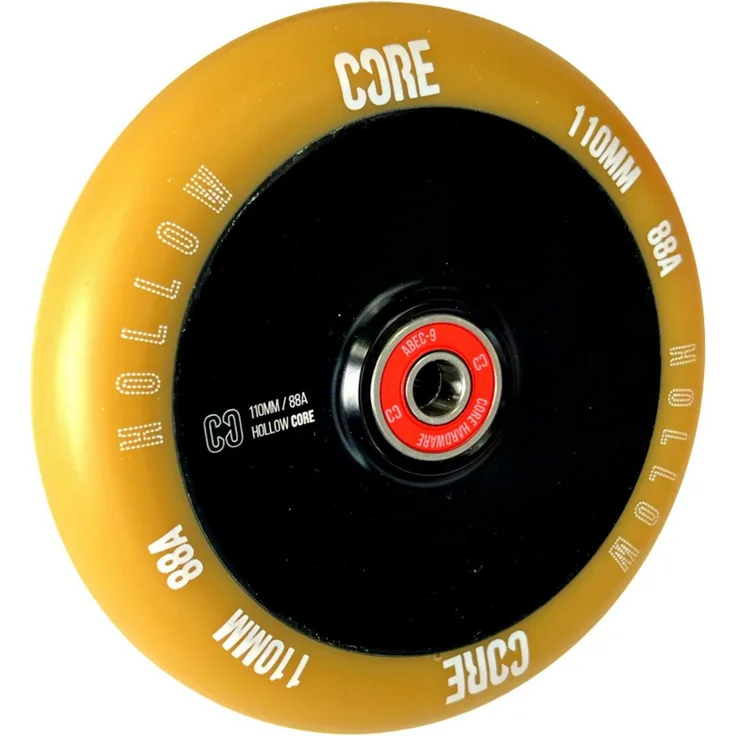 Core Action Sports Stuntscooter Core Hollow V2 Stunt-Scooter Rolle 110mm Schwarz/PU Beige, Leichtes hohles Design, 88a Urethane, ABEC 9 Lager