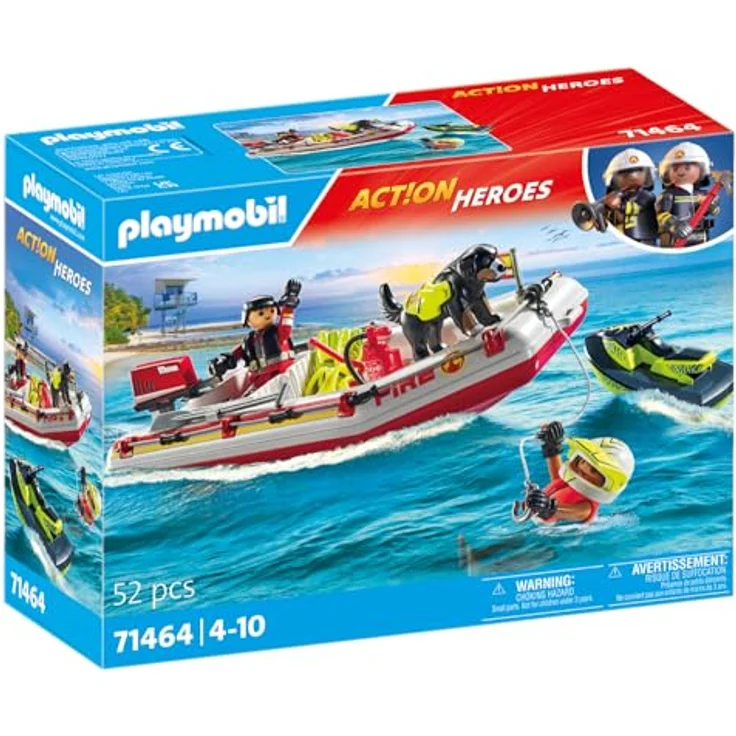 PLAYMOBIL Action Heroes 71464, Feuerwehrboot mit Aqua Scooter, realitätsnahes Spielzeug für Wasserrettungen, inklusive Taucherbrille, Schwimmflossen und Rettungsweste, für Kinder ab 4 Jahren – Bild 2