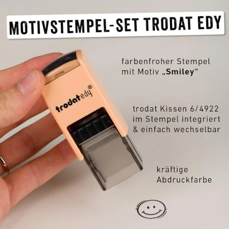 trodat edy®Fix Motivstempel Smiley, 2,0 x 2,0 cm, schwarz, Gehäuse pastell-creme – Bild 2