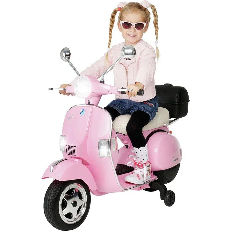 Actionbikes Motors Kinder Elektro Roller Vespa, mit Stützrädern, Scheinwerfer, Koffer zum Öffnen, Hupe & Musik, elektrisch, pink, für Kinder ab 3 Jahre