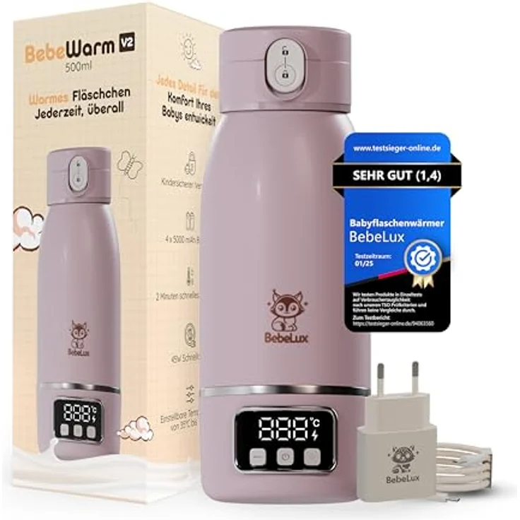 BebeLux BebeWarm V2, Babyflaschenwärmer mit 2 Min Aufwärmzeit, kompatibel für Milch, Muttermilch & Wasser, 15 Flaschen pro Ladung, BPA-frei, Sterilisation bis 100 °C, mobil und kompakt – Bild 1