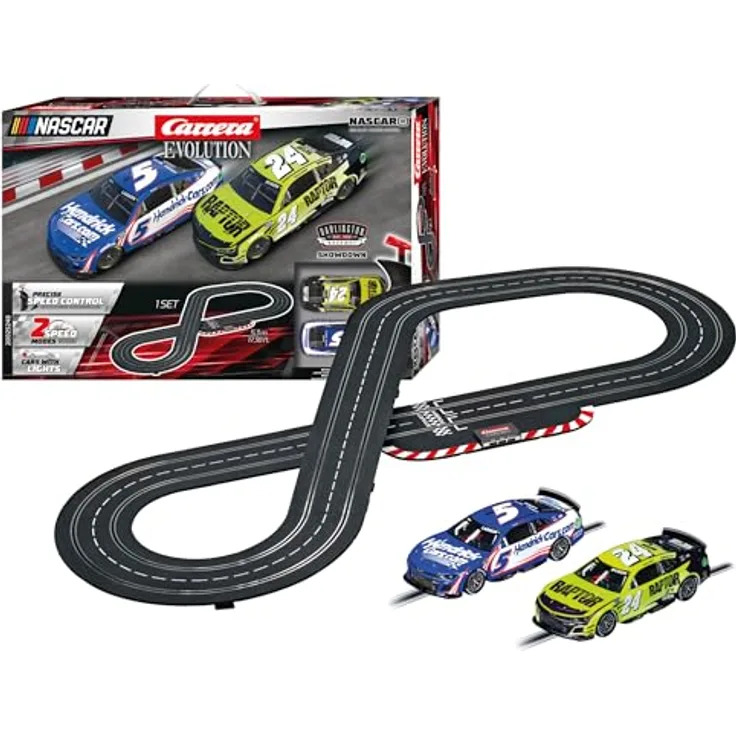 Carrera Evolution NASCAR, Rennbahn-Set mit 5,3 m Strecke, lizensierten Chevrolet Camaro NextGen ZL1, für 2 Spieler, geeignet für Kinder ab 8 Jahren und Erwachsene