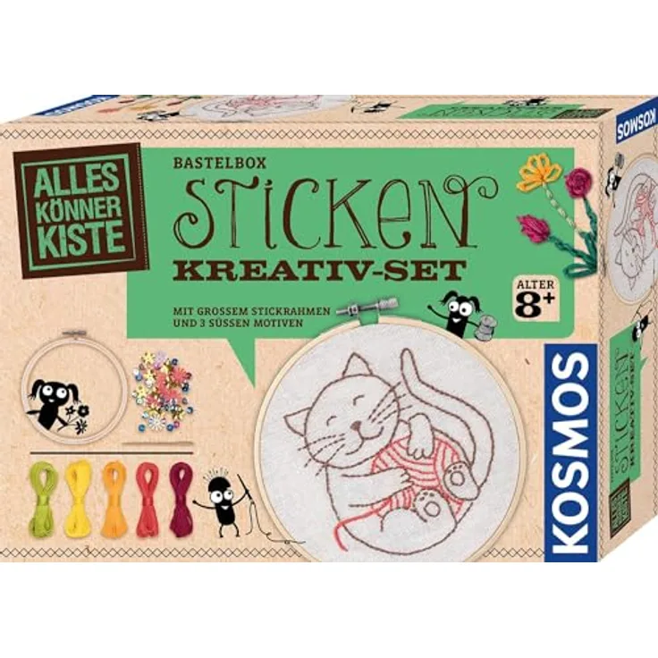 Kosmos AllesKönnerKiste, Kreativset zum Sticken mit Anleitung, Stickrahmen und bunten Garnen