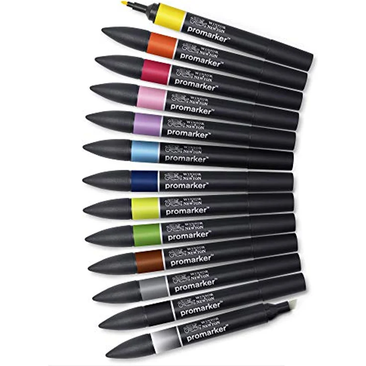 Winsor & Newton 0290137 ProMarker, Professioneller Layoutmarker - 2 Spitzen, fein und breit für Zeichnungen, Design und Layouts - 13 Farben Set 1 – Bild 2