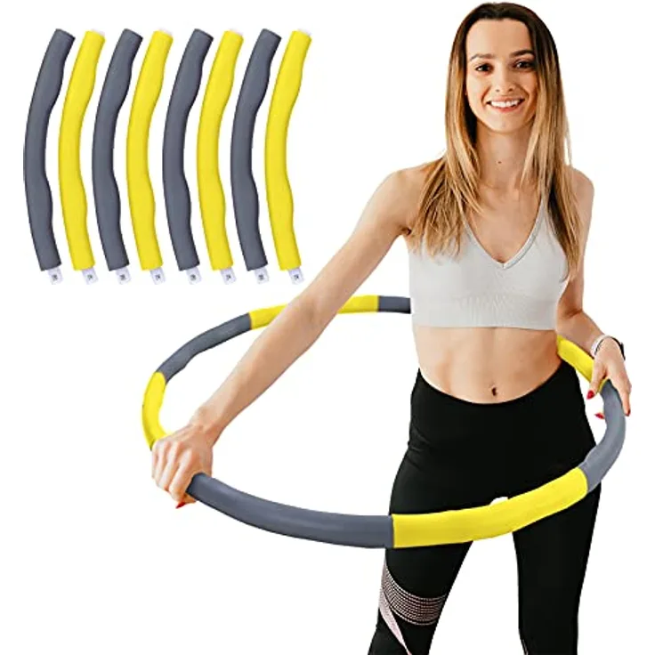 Hula Hoop Fitness Reifen 8 Teile gepolstert Durchmesser einstellbar Grau Gelb