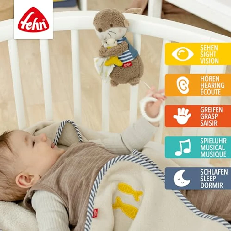 Fehn Spieluhr Otter Theo, Mini-Spieluhr Otter mit beruhigender Einschlafmelodie, braun – Bild 3
