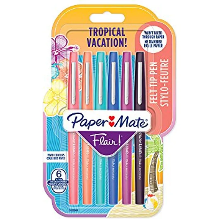 Paper Mate Flair Filzstifte | mittlere Spitze (0,7mm) | Tropical Farben | 6 Stück