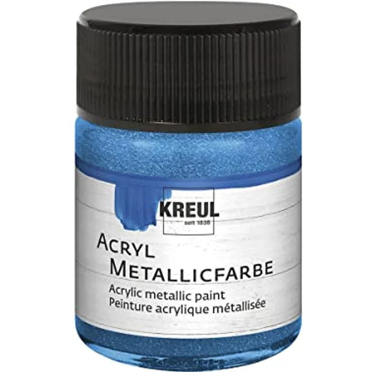 KREUL 77575 Acryl Metallicfarbe, 50 ml, metallisch blau, cremig deckend, schnelltrocknend, wasserfest auf Wasserbasis – Bild 1