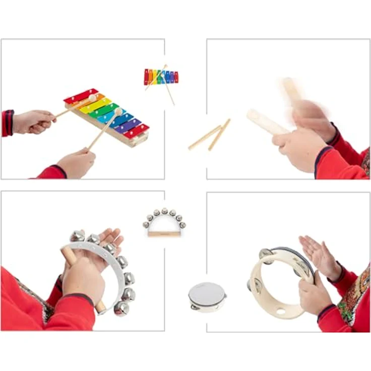 Classic Cantabile Kinder-Percussion Set - 13-Teiliges Percussion Set mit Glockenspiel, Tambourin aus Holz, Maracas, Triangel und Egg-Shaker - Ideal für Kindergarten und Musikalische Früherziehung – Bild 5