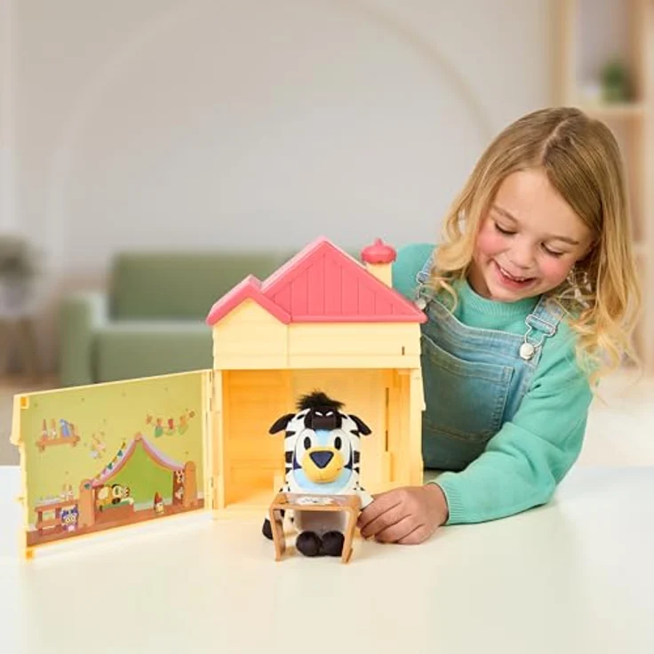 BlueY Bluey Play Date Plüsch Überraschung, Haus mit Aufklebern dekorieren, Plüschstil variiert – Bild 4