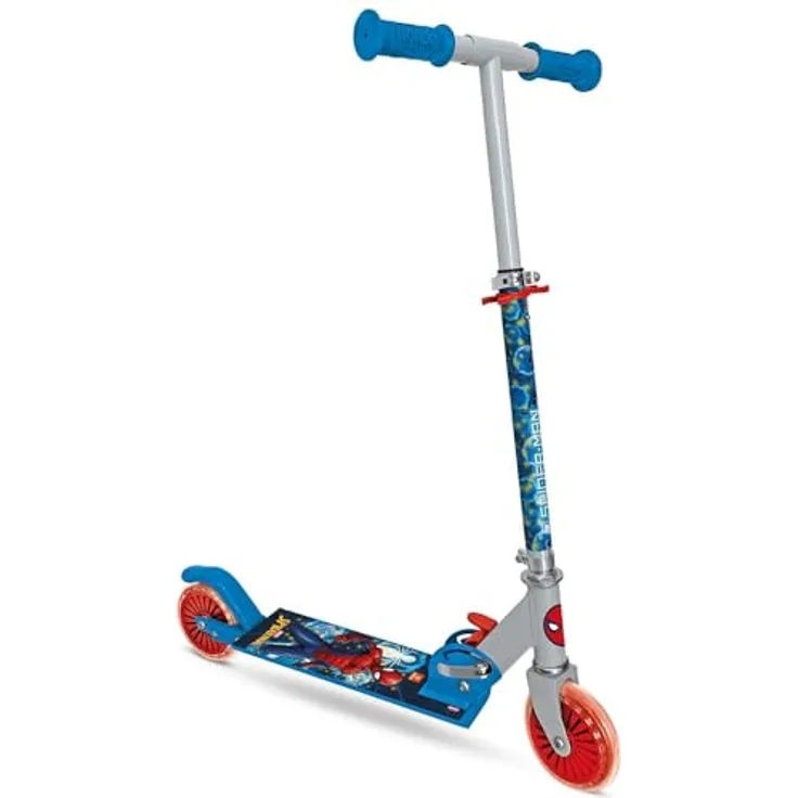 Mondo 28687 Klappbarer Tretroller Spider-Man, verstellbarer Lenker (67–78 cm), rutschfeste Fußstütze, leise Räder, max. Traggewicht 50 kg, Aluminium