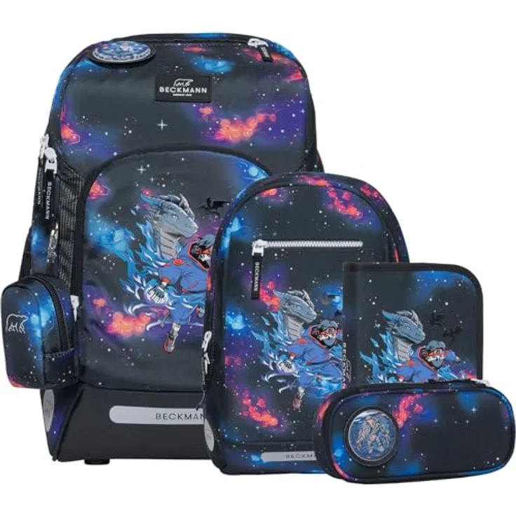 Beckmann Schulranzen-Set Active Air FLX Ninja Elements, 6-teilig, Grundschule, inkl. Regenüberzug, 20-25L, Black, Norwegische Qualität, Ergonomisches Design, 4 Jahre Garantie