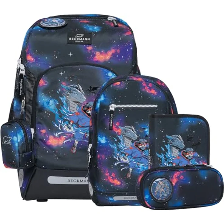 Beckmann Schulranzen-Set Active Air FLX Ninja Elements, 6-teilig, Grundschule, inkl. Regenüberzug, 20-25L, Black, Norwegische Qualität, Ergonomisches Design, 4 Jahre Garantie – Bild 1
