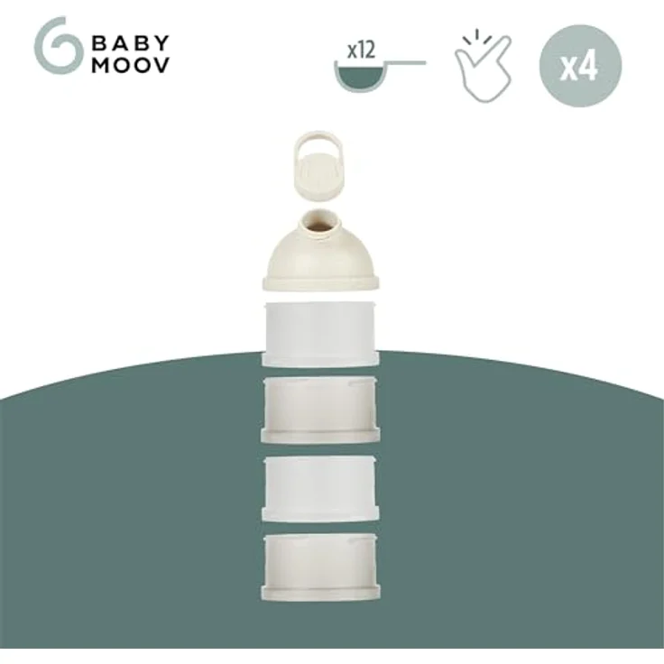 Babymoov Babynahrungsbehälter, Milchpulver-Portionierer mit 4 luftdichten Fächern, ergonomischem Ausguss, transparent und spülmaschinenfest – Bild 3