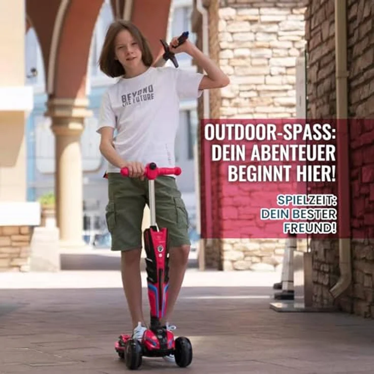 Habib Gruppe Kinderroller LED Leuchträder, 3 Rad Tretroller, klappbar, höhenverstellbar (65-95 cm), bis 50 kg, pink, für Mädchen & Jungen, 3-12 Jahre – Bild 5