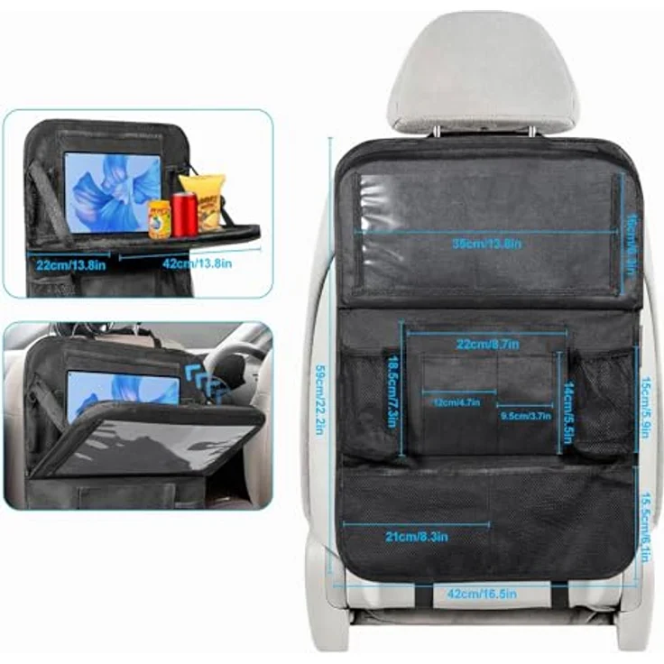 BillyBath Rückenlehnenschutz Auto Kinder, 10 Zoll Tablet-Tasche, wasserdicht, 600D Oxford Stoff, mit Klapptisch und 10 Aufbewahrungsfächern, 62 x 42 cm – Bild 3