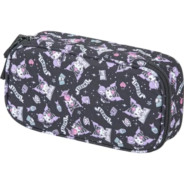Baagl Federmäppchen Kuromi Black, geräumiges Schul-Etui mit durchdachter Innenaufteilung, 23x12x5 cm, robustes Material aus recyceltem Polyester