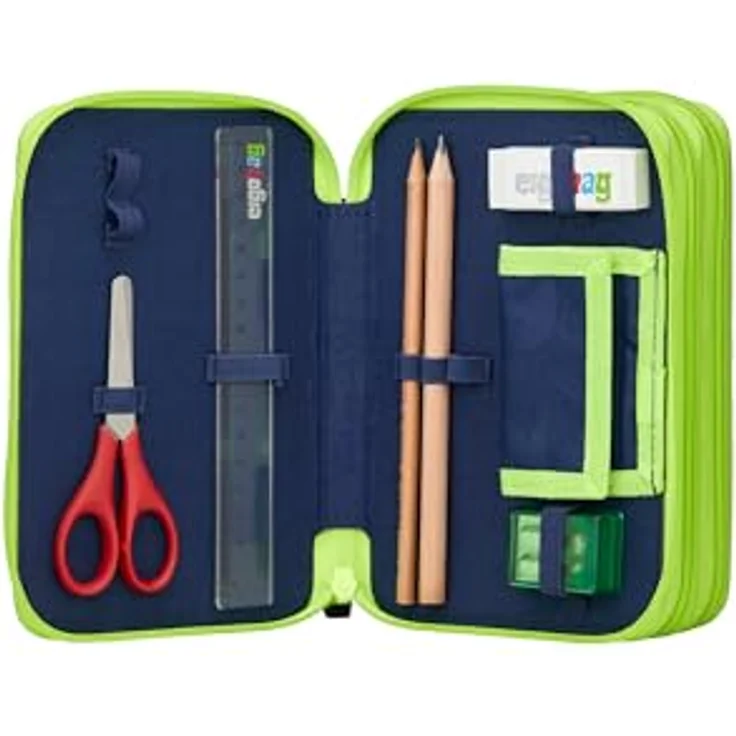 ergobag Maxi Mäppchen Set 40-Teilig, Lyra Bunt- und Filzstifte, Kleingeld Fach, Lineal, Schere CyBär Race - Schwarz – Bild 5