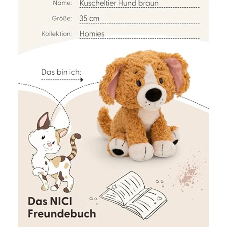NICI Kuscheltier Hund 35cm - braun - Weiches Plüschtier aus recyceltem Material - Ideal zum Kuscheln & Spielen - Geschenkidee für Kinder & Erwachsene - 62154 – Bild 5